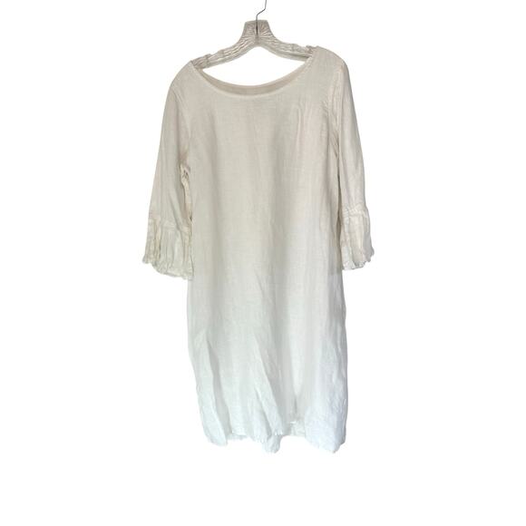 Crown Linen Designs White Lagenlook Coastal Natural Bell Sleeve Dress Size M - Picture 1 of 11
